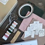 نمایی از کیت گلدوزی به وقت اصالت با همه ابزار و پترن های اختصاصی الرا که هر کدام با قصه ای همراه شده اند پارچه گلدوزی کارگاه گلدوزی نخ گلدوزی سوزن گلدوزی قیچی گلدوزی قیچی ظریف قیچی قشنگ گلدوزی